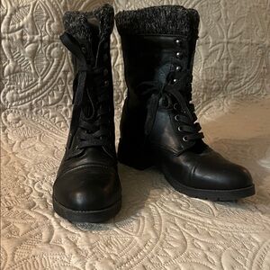 Stylish Black Combat Boots with Knit Cuff